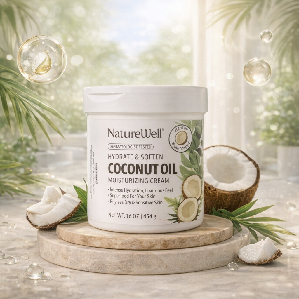 Avirovia® NatureWell Coconut Oil Moisturizing Cream 16oz – Deep Hydration Body & Face Cream with Vitamins A, C & E for Dry & Sensitive Skin