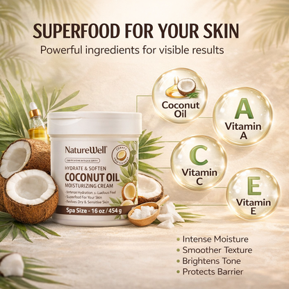 Avirovia® NatureWell Coconut Oil Moisturizing Cream 16oz – Deep Hydration Body & Face Cream with Vitamins A, C & E for Dry & Sensitive Skin