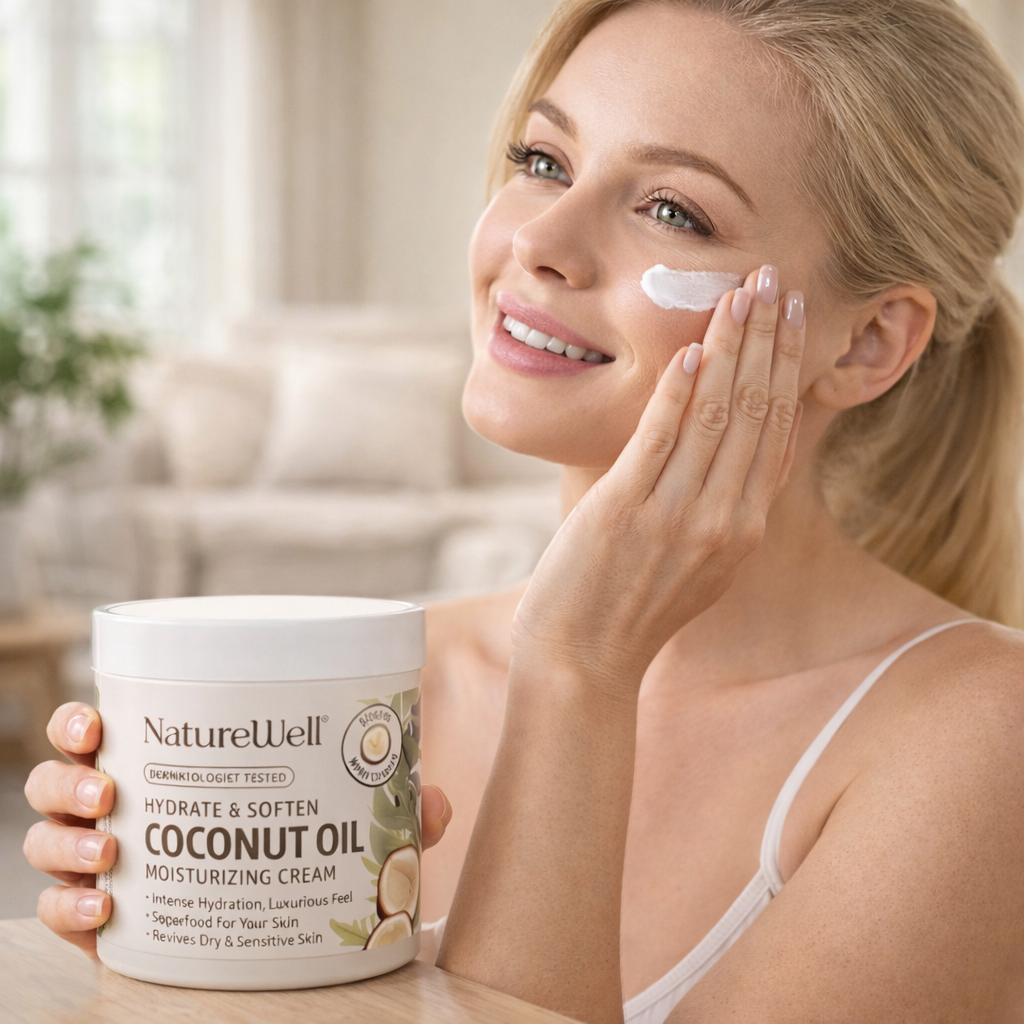 Avirovia® NatureWell Coconut Oil Moisturizing Cream 16oz – Deep Hydration Body & Face Cream with Vitamins A, C & E for Dry & Sensitive Skin