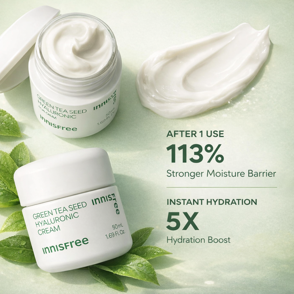 Avirovia® Hydrating Facial Cream with Green Tea & Hyaluronic Acid – Lightweight Daily Moisturizer with Ceramide & Squalane for Dry and Sensitive Skin, 50 ml